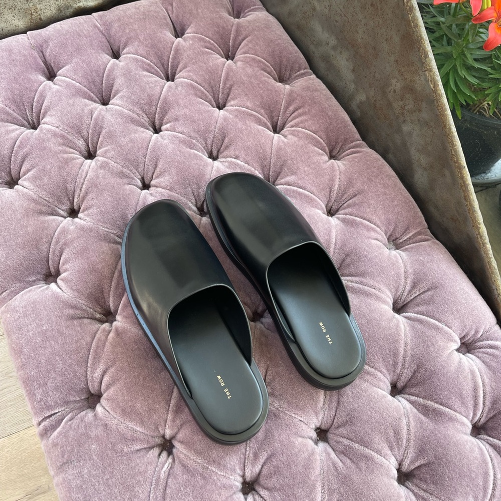 The Row Sabot black leather mules, new with box